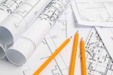 Kağıt mimari çizimler, plan ve kalem. Mühendislik planı