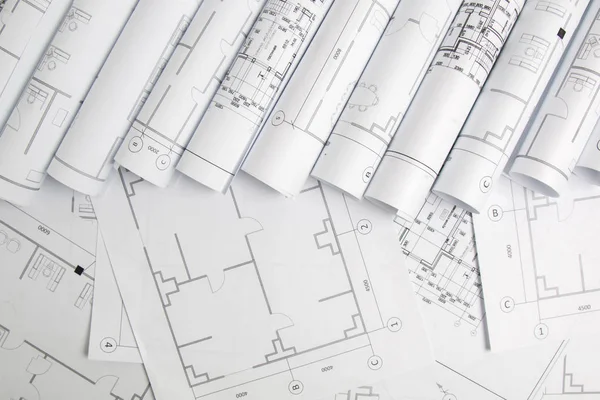 Kağıt mimari çizimler ve planlar. Mühendislik planı. — Stok fotoğraf