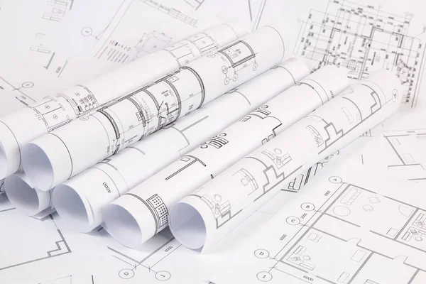 건축 계획. 엔지니어링 하우스 도면 및 청사진. — 스톡 사진