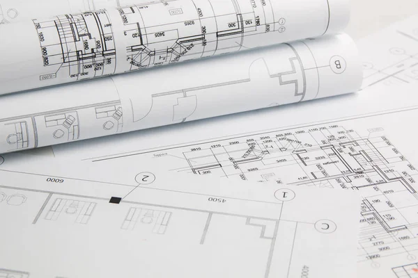 Plano arquitectónico. Desenhos e plantas de casas de engenharia . — Fotografia de Stock