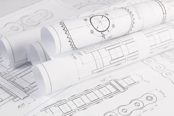 Technické výkresy hnacích válečkových řetězů — Stock fotografie