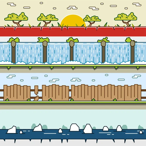 Fundos Paralaxe Para Jogos Vídeo Set — Vetor de Stock