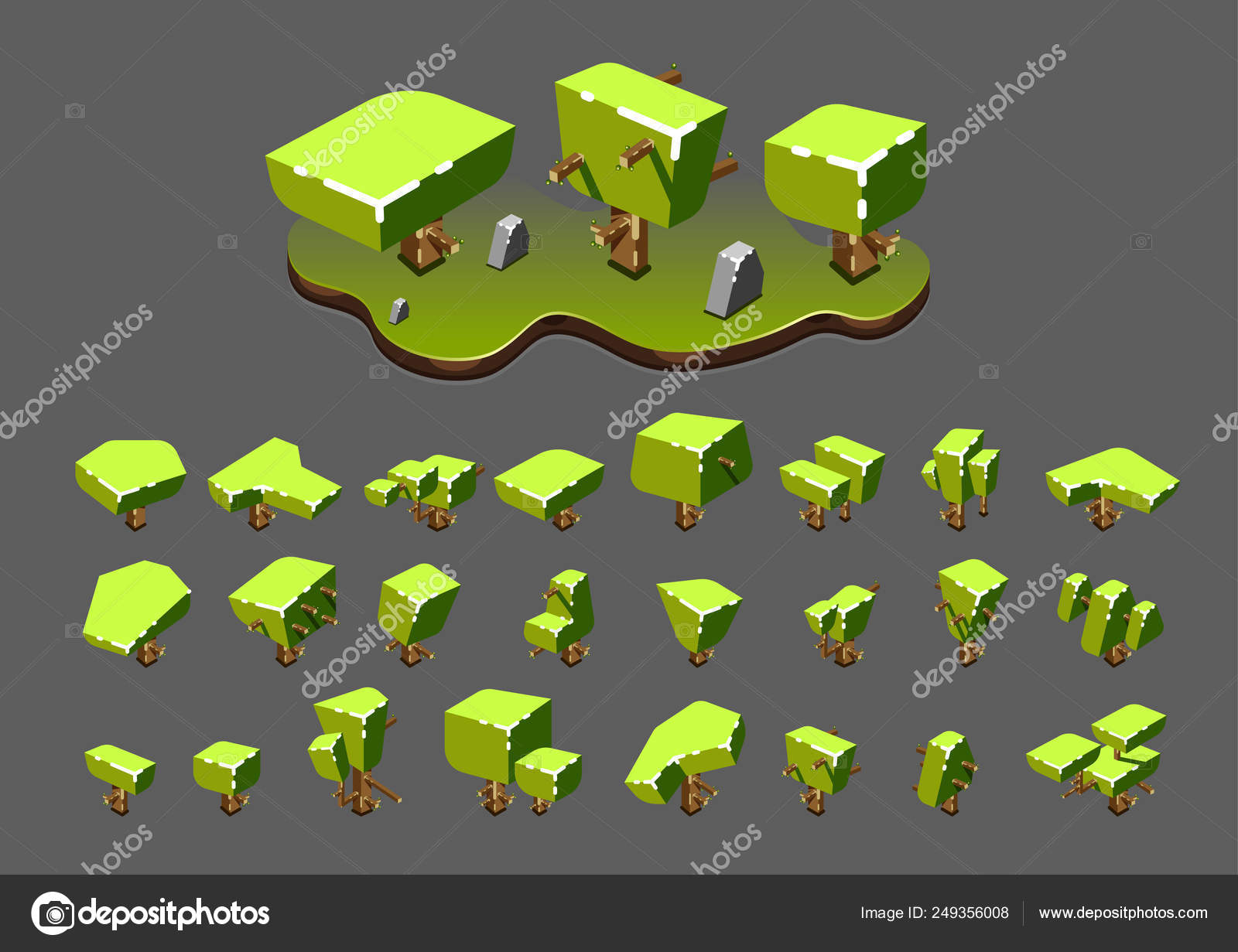 Árboles Isométricos Para Videojuegos Vector de stock #249356008 de ©yurakr, image size:1600x1231