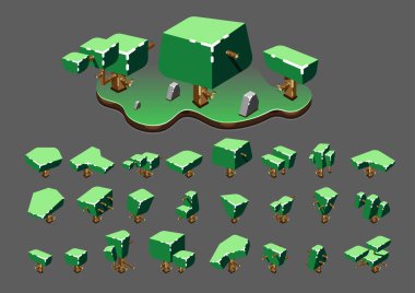 Video oyunları için Bahar izometrik ağaçlar