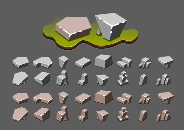 Isometrische Stenen Voor Videospelletjes — Stockvector