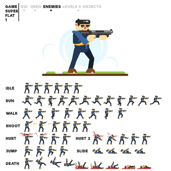 一个运动的家伙与猎枪的动画 用于创建一个电子游戏 — 图库矢量图片