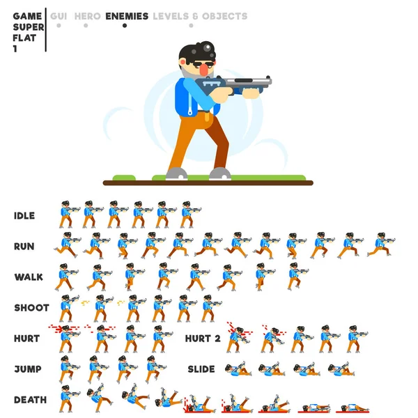 Animacja Człowieka Strzelby Dla Tworzenia Gier Wideo — Wektor stockowy