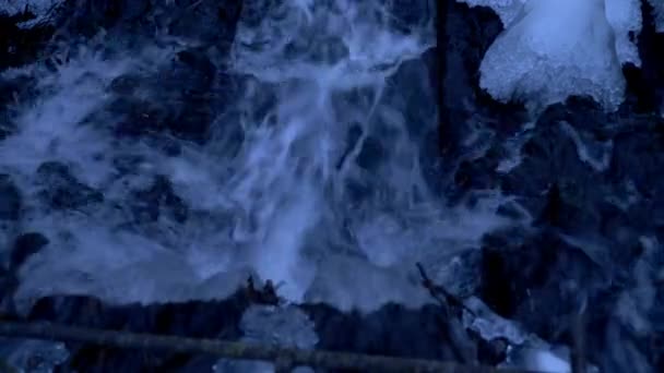 Лесной водопад зимой — стоковое видео