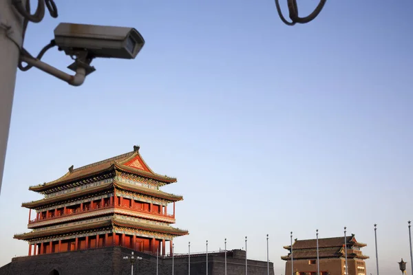 Камери Відеоспостереження Площі Тяньаньмень — стокове фото