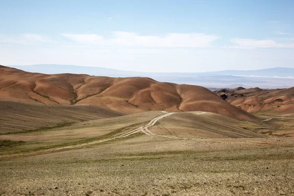 Straße Mitten Der Wüste Gobi Der Mongolei — Stockfoto