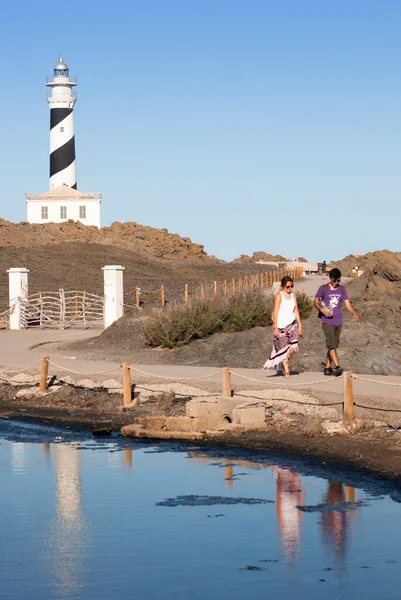 Menorca Spanien Augusti 2015 Turister Besöker Fyr Menorca Island Spanien — Stockfoto