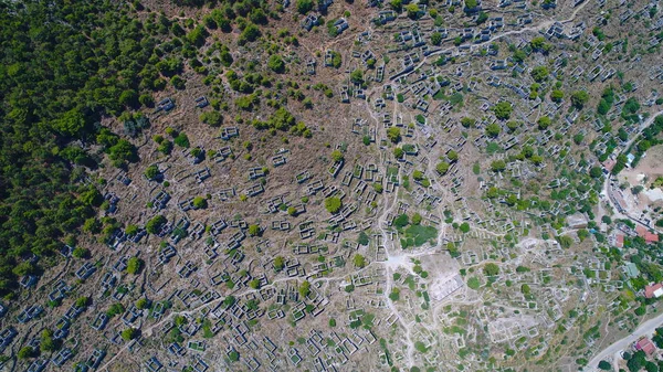 Vista Aérea Lugares Históricos Ruínas Casa Vazias Aldeia Kayakoy Sul — Fotografia de Stock