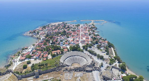 Vista Aérea Ruinas Antiguas Side Incluyendo Teatro Antalya Turquía — Foto de Stock