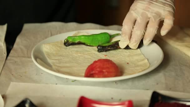 Lamb Being Prepeared Serve Shish Kebab — Stock Video