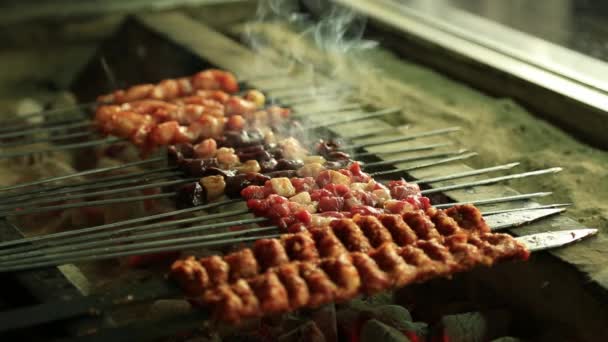 Turkish Kebabs Preapering Grill — Stock Video