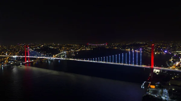 Luftaufnahme Der Bosporus Brücke Istanbul Bei Nacht Juli Märtyrerbrücke Temmuz — Stockfoto