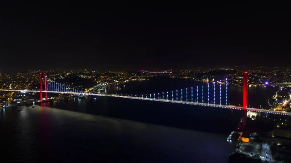 Vue Aérienne Pont Bosphore Istanbul Nuit Juillet Pont Des Martyrs — Photo