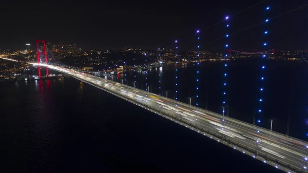 Aerial View Istanbul Bosphorus Bridge Night 15Th July Martyrs Bridge — Stock Photo, Image