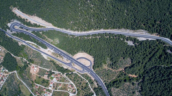 Winding road from the high mountain pass in Turkey.