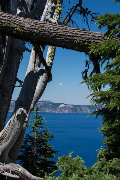 Вид Острів Майстра Національний Парк Озеро Крейтер Штаті Орегон Обрамлені — стокове фото