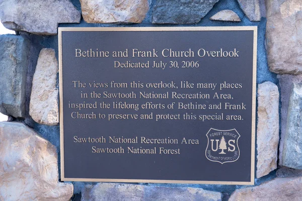 July 2018 Stanley Memorial Plaque Dedicated Bethine Frank Church Overlook — Stock Photo, Image