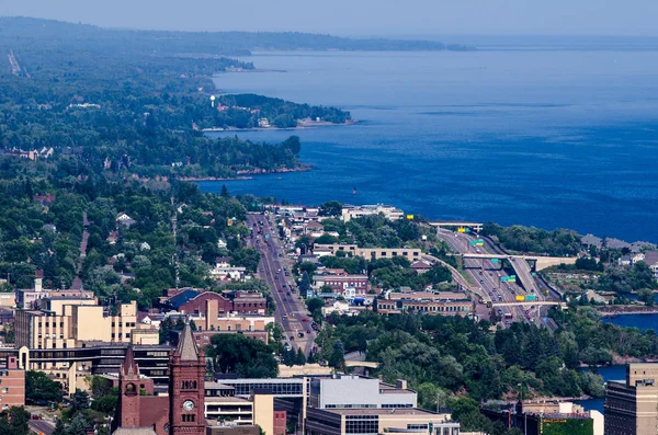 Hazy Vista Aerea Del Porto Duluth Minnesota Una Giornata Estiva — Foto Stock