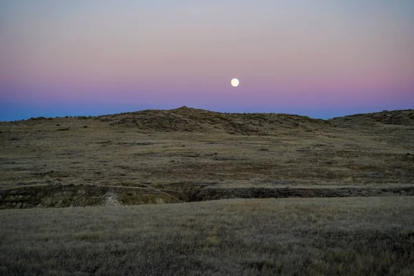 Sunset Moon Moonrise High Desert Plains Eastern Montana Miles City — Stock Photo, Image