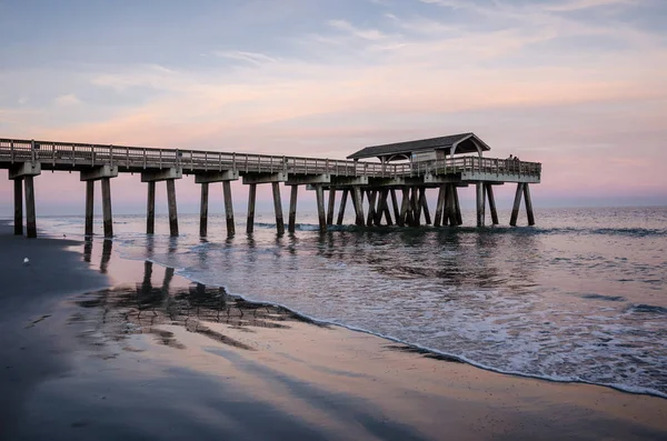 Geniş Açı Tybee Adası Iskele Gürcistan Daki Bir Bakış Pembe — Stok fotoğraf