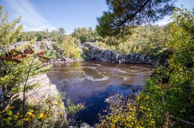 Güzel sonbahar manzarası St Croix Nehri boyunca Minnesota Eyalet sınırı State Park