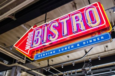 31 Ağustos 2018 - San Francisco, Ca: İşareti Boudin Bistro, ünlü Maya fırın nolu Balkıçı bir parçası için