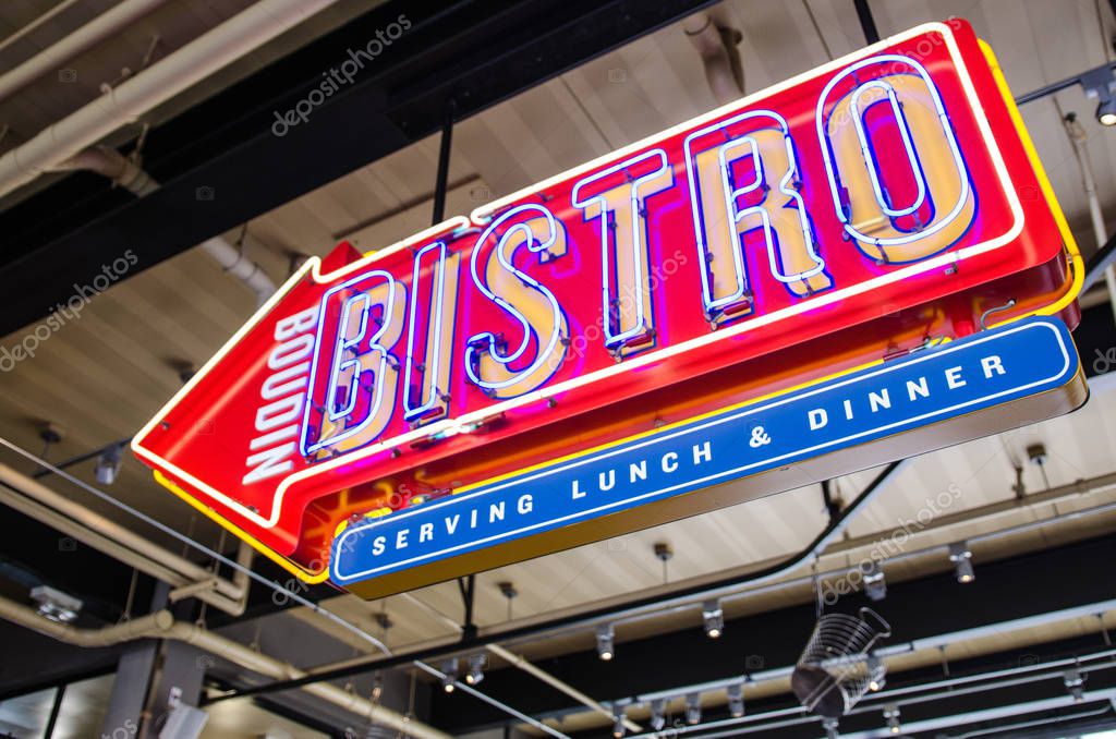 AUGUST 31 2018 - San Francisco, CA: Sign for the Boudin Bistro, a part of the famous Sourdough Bakery on Fisherman's Wharf