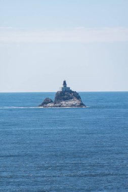 Tillamook Rock deniz feneri bir bazalt rock Island Oregon kıyıları açıklarında Pasifik Okyanusu'nda dışarı oturur