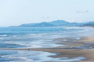 Sandy beach adlı düşük tide Cannon Beach, Oregon, Pasifik Okyanusu
