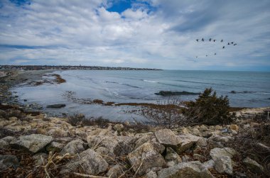 Doğal görünümü erken bahar günü boyunca Cliff yürüyüş Newport Rhode Island