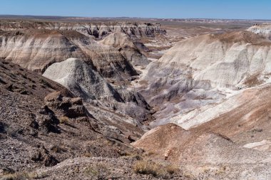 Mavi Mesa iz Arizona'nın taşlaşmış orman Milli Parkı'nda / boyalı çöl rock gösterilen bir güneşli yaz gününde güzel renkler