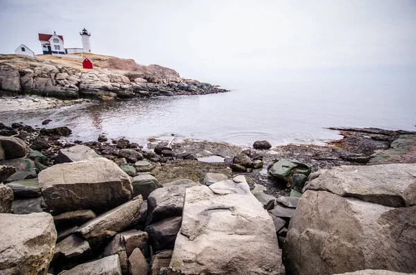 Άποψη Του Nubble Φάρο Στο Ακρωτήριο Neddick Στο York Μέιν — Φωτογραφία Αρχείου