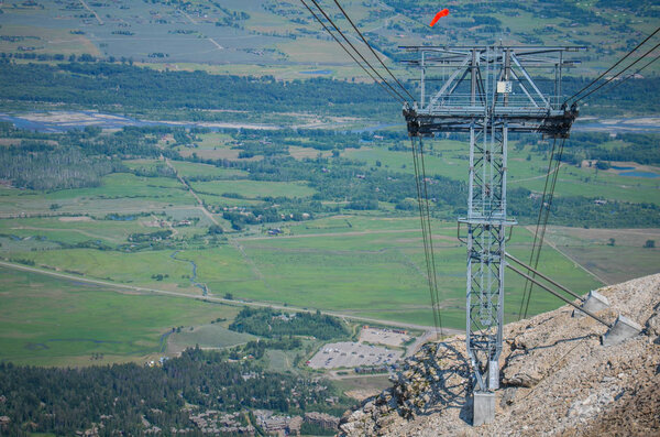 View of the valley below in Jackson Hole Wyoming from a gondola tram