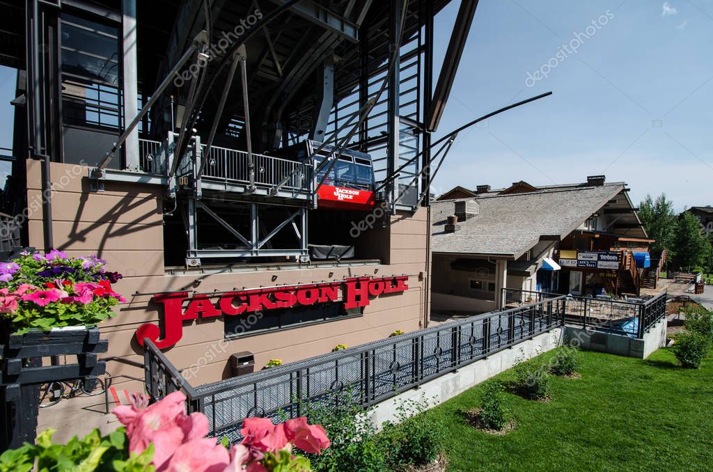 JULY 10 2018 - JACKSON WYOMING: The Jackson Hole Ski Resort gondola aerial tram takes visitors up the mountain during the summer for sightseeing, scenic views and hiking.