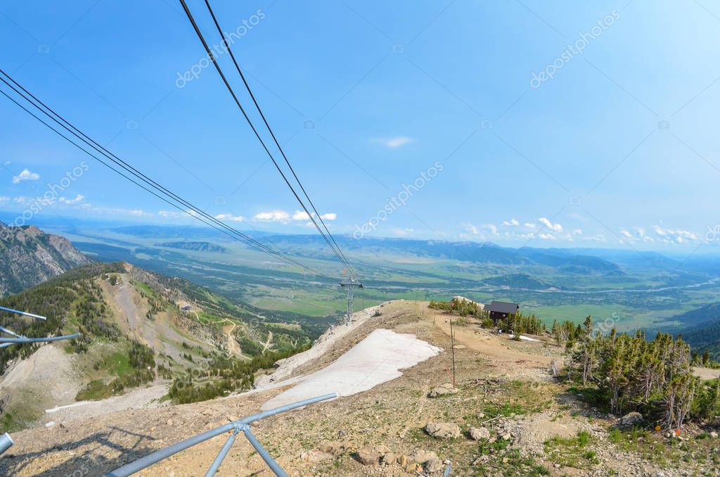 View of the valley below in Jackson Hole Wyoming from a gondola tram