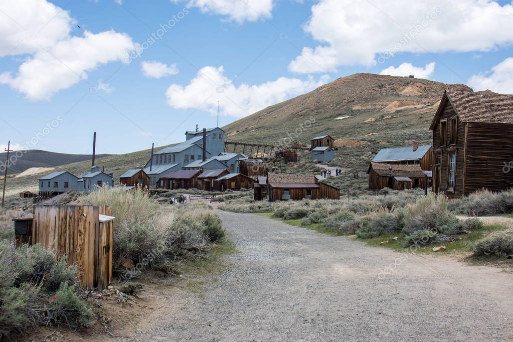 Buildings in the abandoned ghost town of Bodie California. Bodie was a busy, high elevation gold mining town in the Sierra Nevada Mountains in the early 1900s