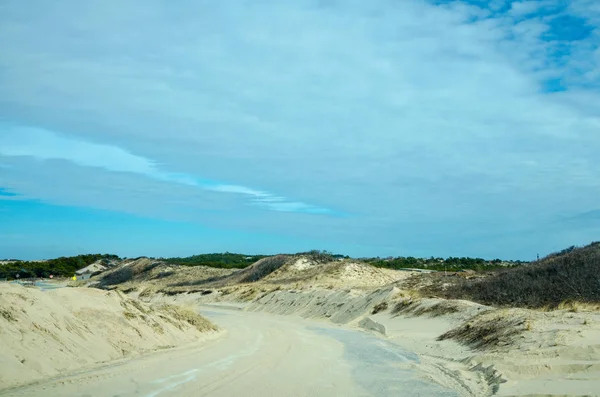 Άμμο Κάλυψε Δρόμους Στο Σημείο Αγώνα Εθνικής Αιγιαλός Cape Cod — Φωτογραφία Αρχείου