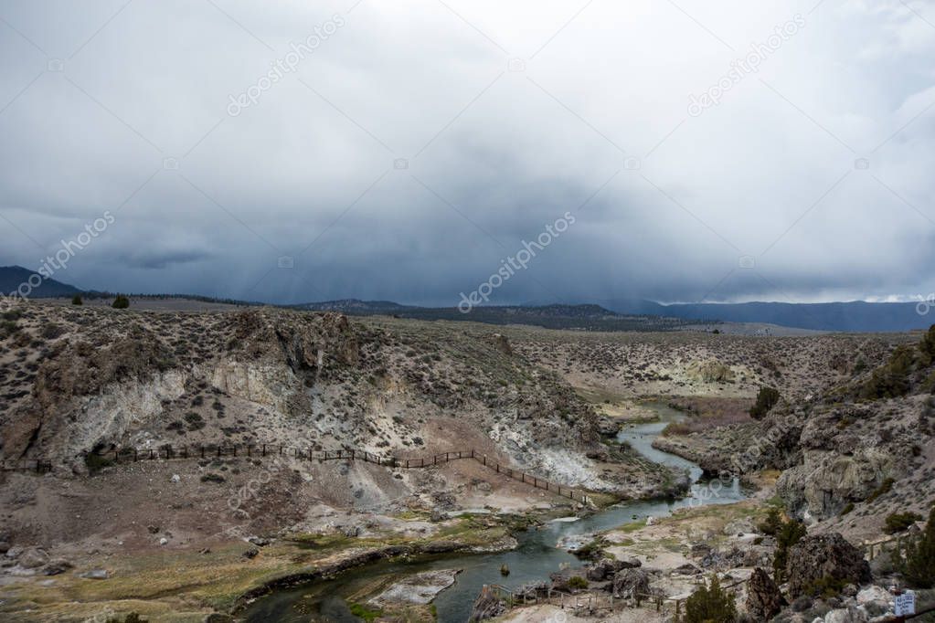 Hot Creek Geological Area near Mammoth Lakes California, in the Eastern Sierra Nevada Mountains