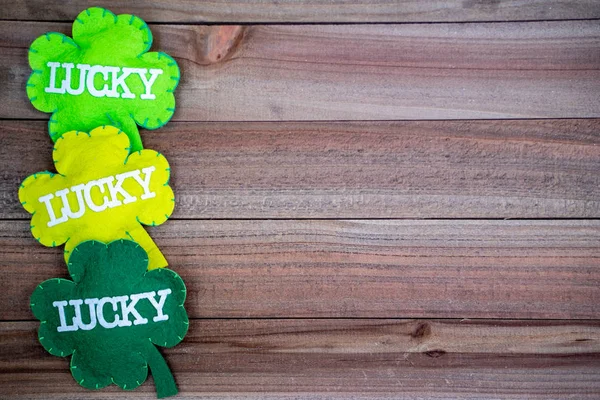 Gelukkige Shamrocks Concept Voor Patricks Day Maart Flatlay Houten Achtergrond — Stockfoto