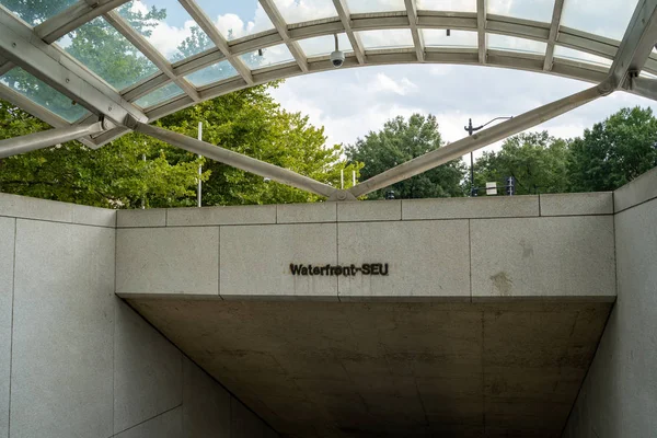 Washington, DC - August 7, 2019: Sign for the Waterfront Metro S — Stock Photo, Image