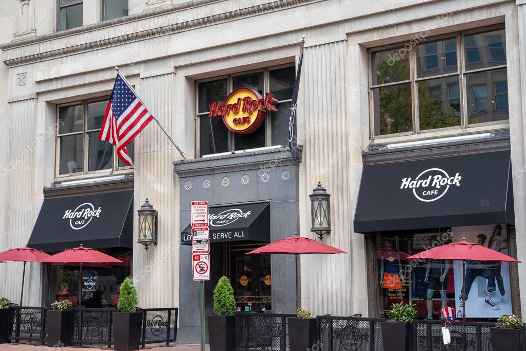 Washington, DC - August 7, 2019: Exterior of the Hard Rock Cafe, a popular American restaurant for tourists in downtown District of Columbia
