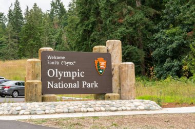 Olympic Peninsula, WA - July 7, 2019: Welcome sign for Olympic N clipart