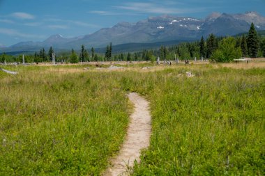 Glacier Ulusal Parkı 'ndaki Polebridge Montana' daki Sınır Aşan Yasadışı Nehir Yorumlayıcı Yolu 'na giden yol.