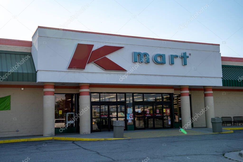 Hamilton, Montana - July 27, 2020: Exterior view of a Kmart retail store, with the classic logo and signage