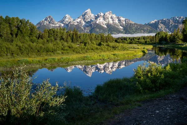 Schwabachers Mendarat Pagi Hari Taman Nasional Grand Teton Dengan Refleksi — Stok Foto