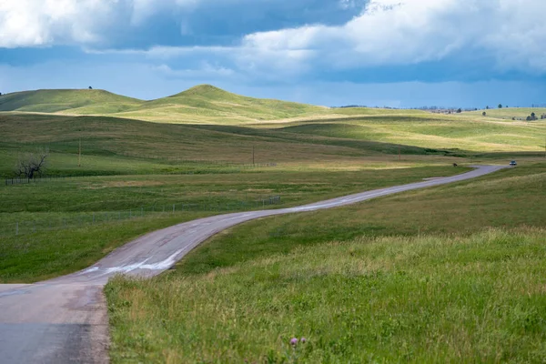 Minimalist Landscape Photo Winding Road Custer State Park Blue Sky — Stock Photo, Image